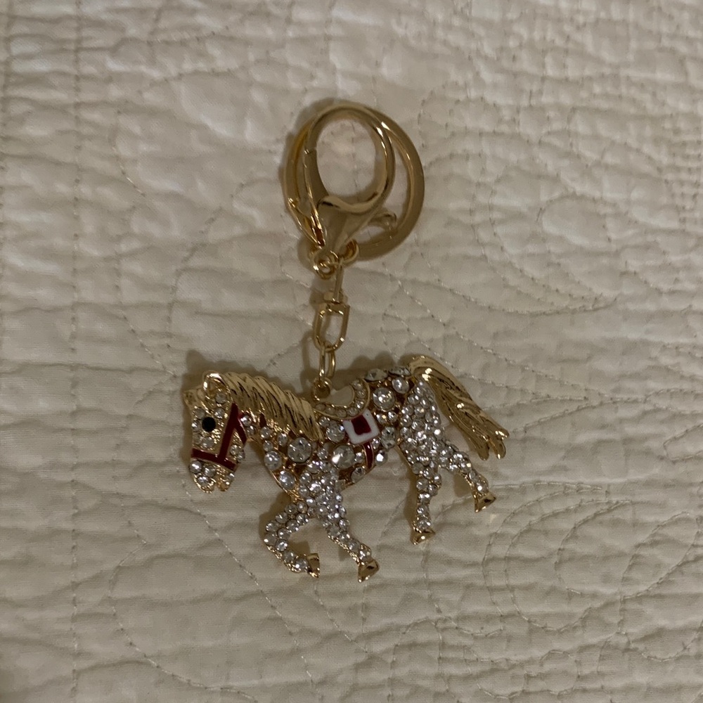 Gold and Crystal Horse Keychain Charm